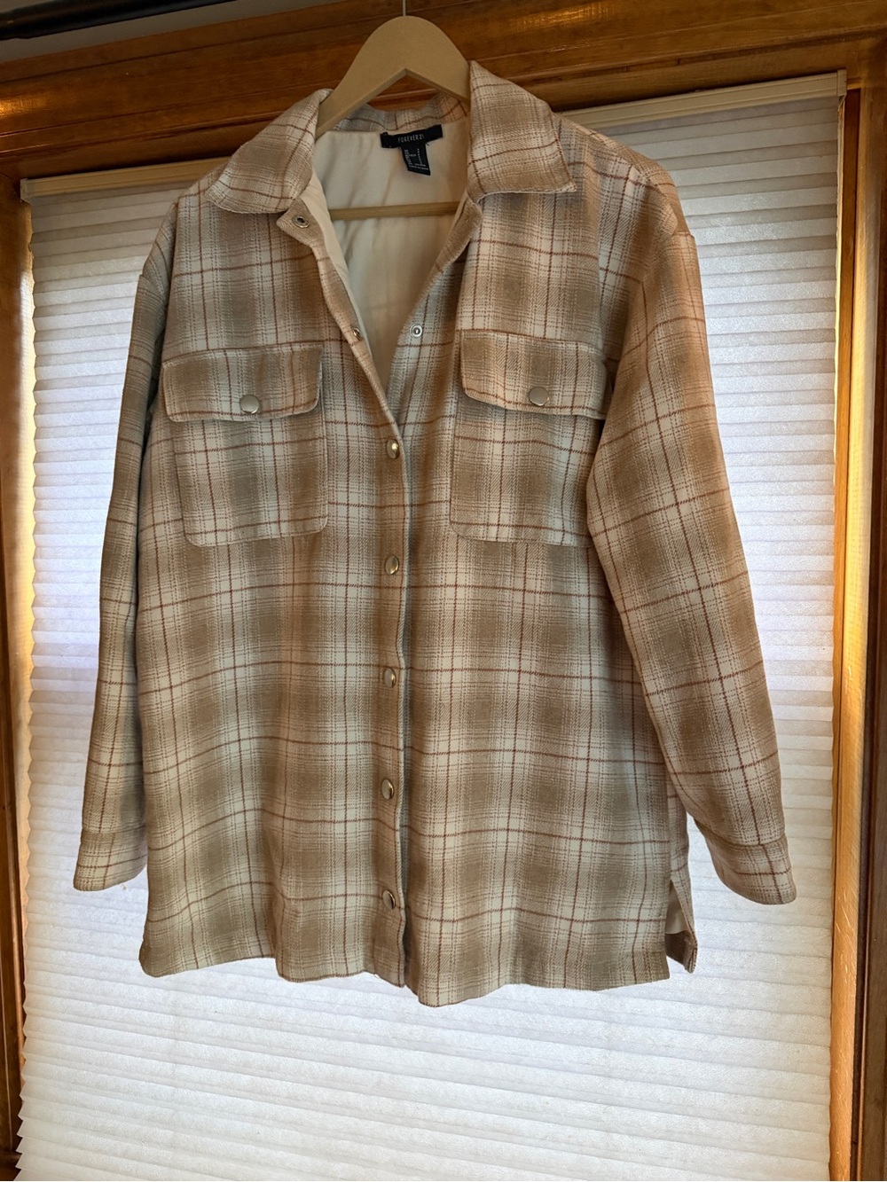 Forever 21 Beige Plaid Utility Shacket small 0157